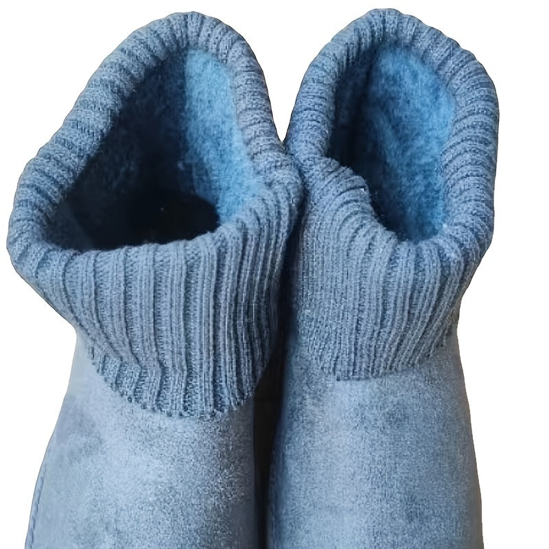 Minimalist Round Toe Knitting Ankle Boots Waterproof Plush Inside Short Tune Boo