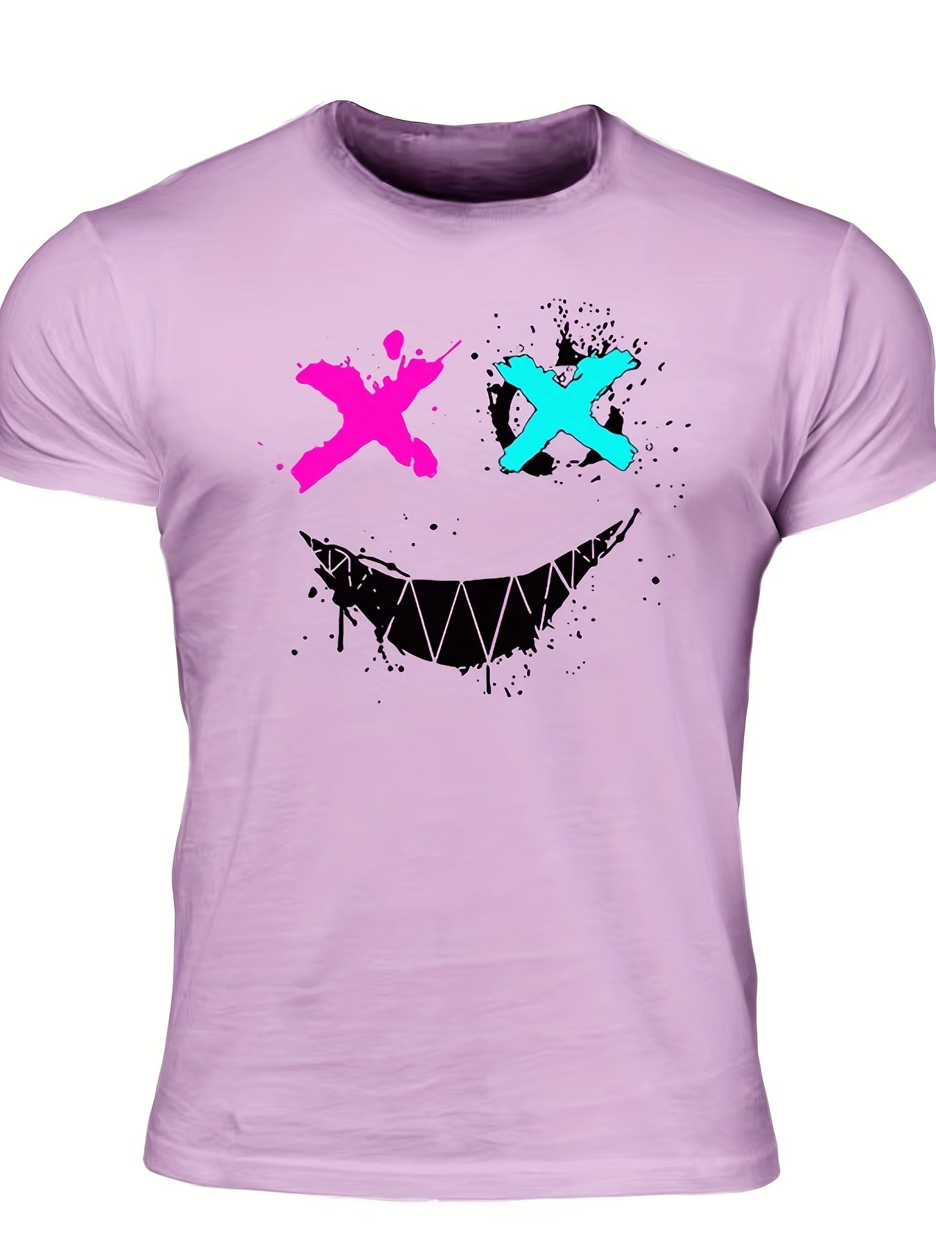 Men's Graffiti Smile Print T Shirt Crew Neck Tee