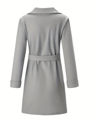 Lapel Neck Belted Coat Long Sleeve Coat For Fall & Winter Women's Clothing