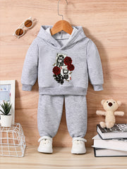 ROSE & POKER & SKULL Graphic Spooky Outfit Toddler Baby Set