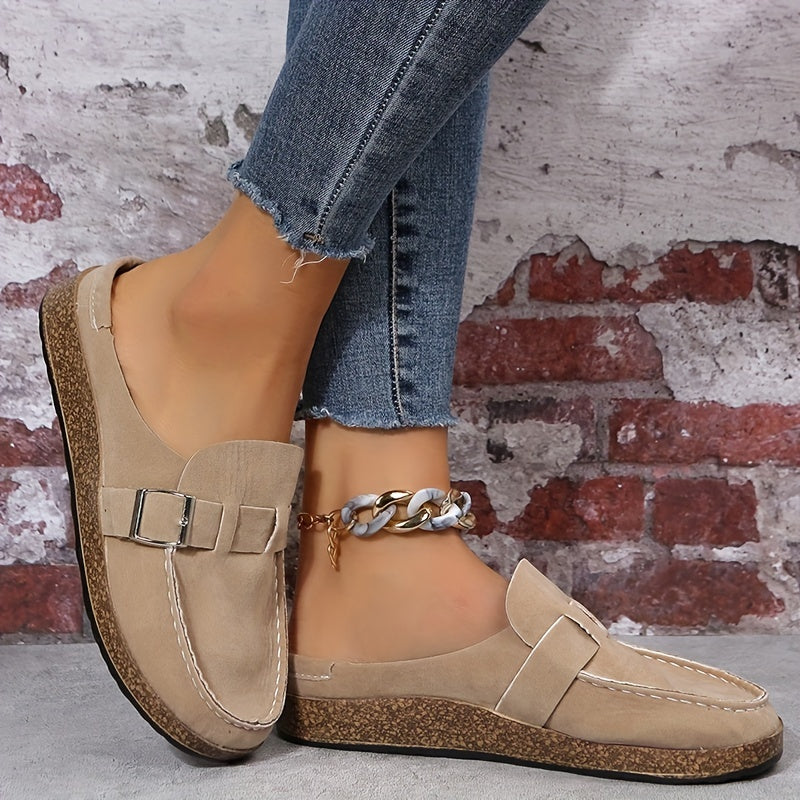 Retro Buckle Suede Slippers Casual Flat Clogs