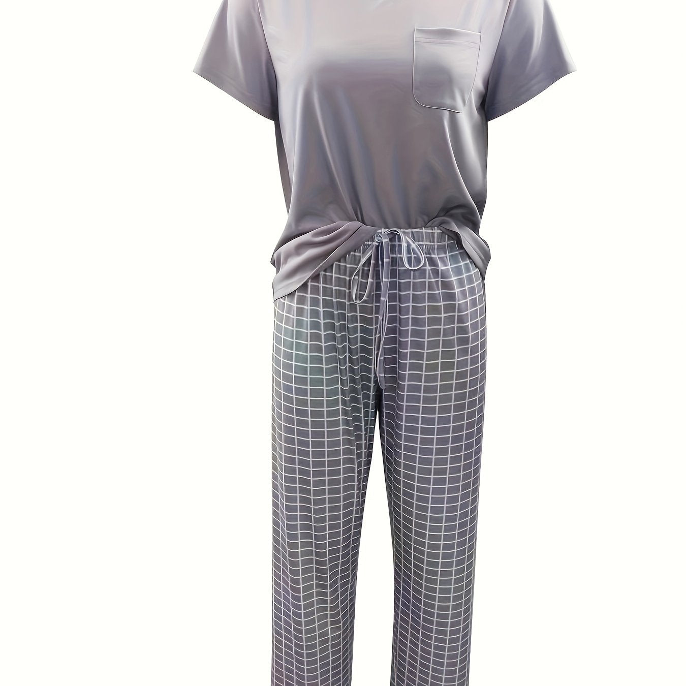 Plaid Print Tee & Pants Lounge Set