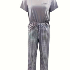 Plaid Print Tee & Pants Lounge Set
