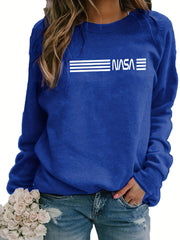 Letter Print Crew Neck Sweatshirt Women's Clothing