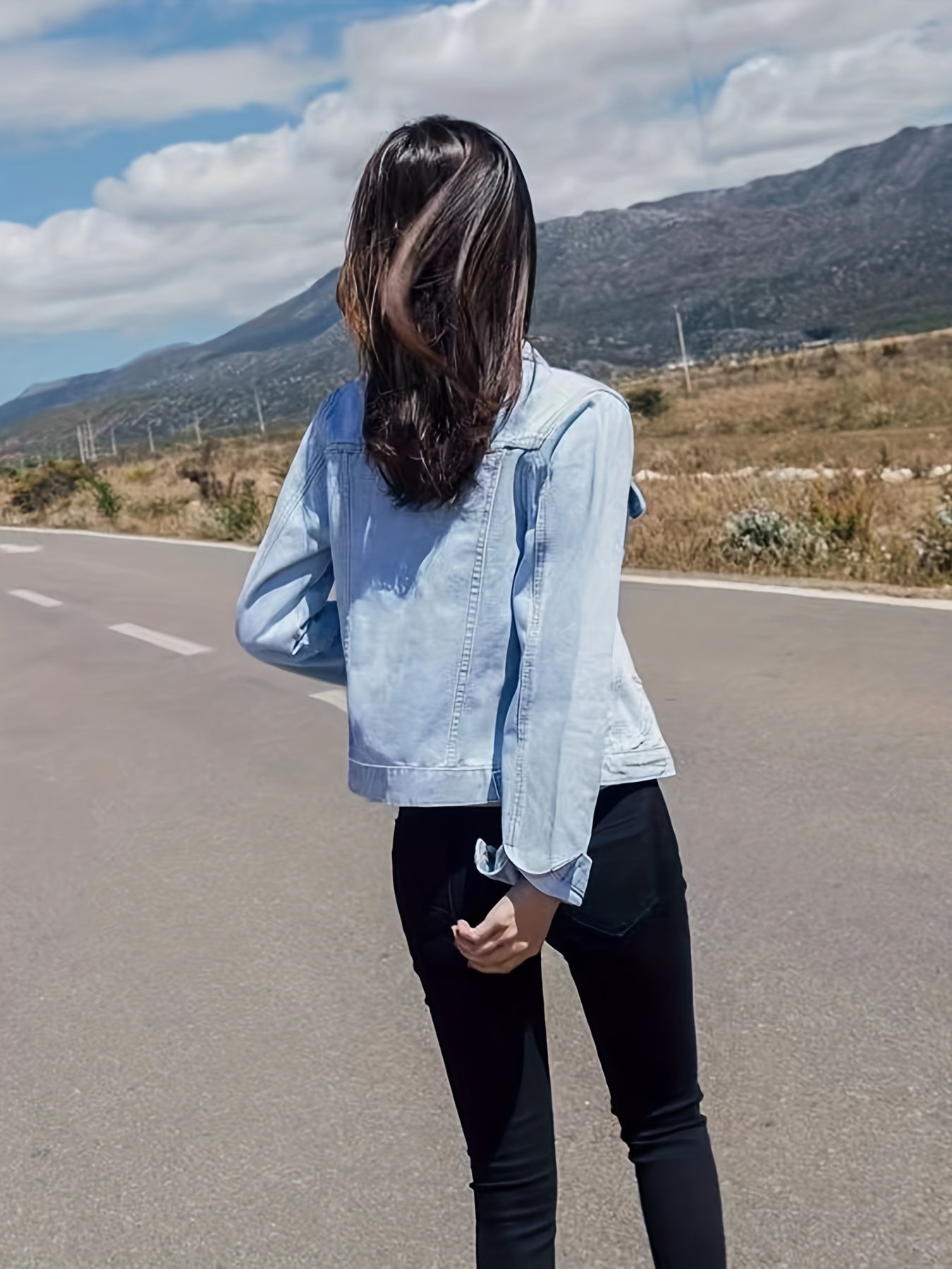 Long Sleeves Denim Jackets Mid Stretch Flap Pockets Single Breasted