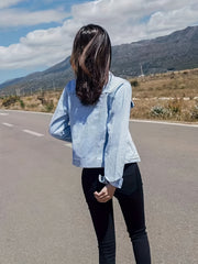 Long Sleeves Denim Jackets Mid Stretch Flap Pockets Single Breasted