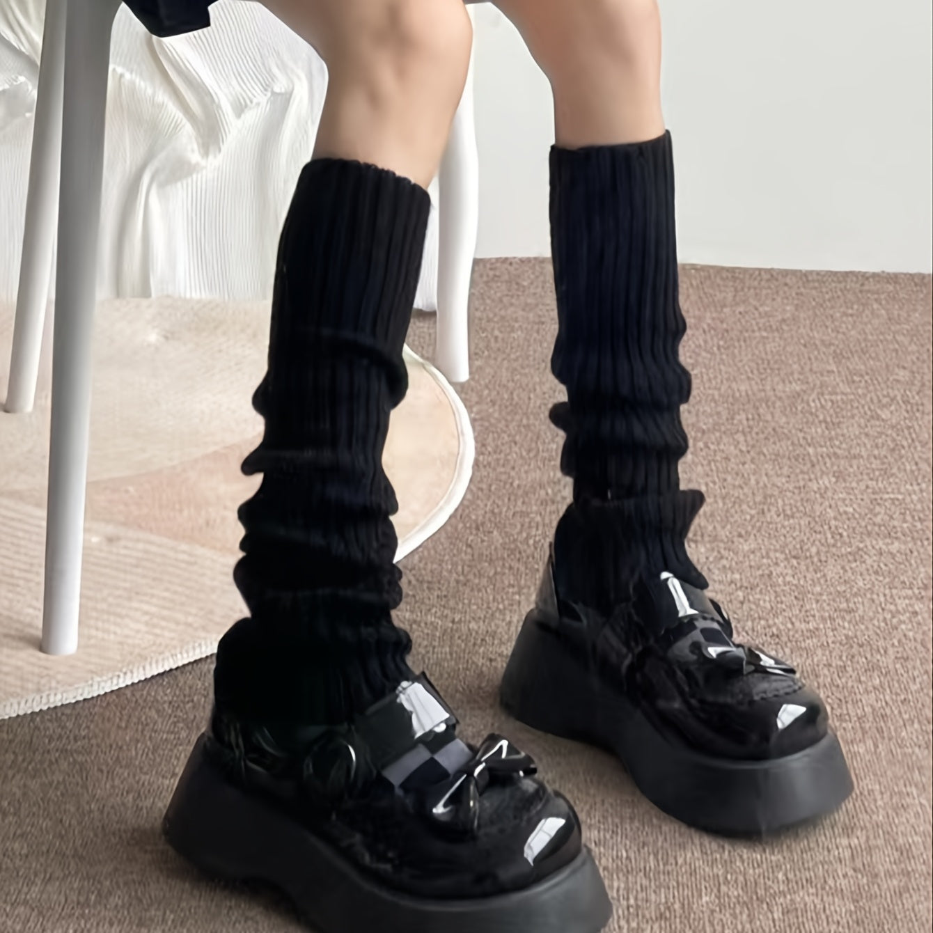 Knitted Plush Leg Warmer Knee High Socks Women's Stockings