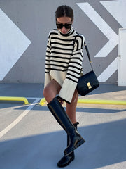 Y2K Striped Turtle Neck Sweater