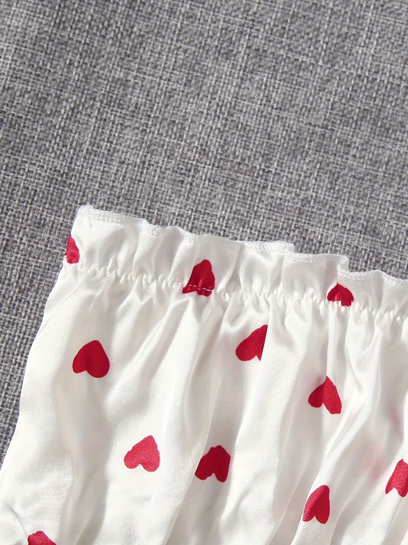 Heart Print Pajama Set Strapless Tube Top & Ruffle Shorts