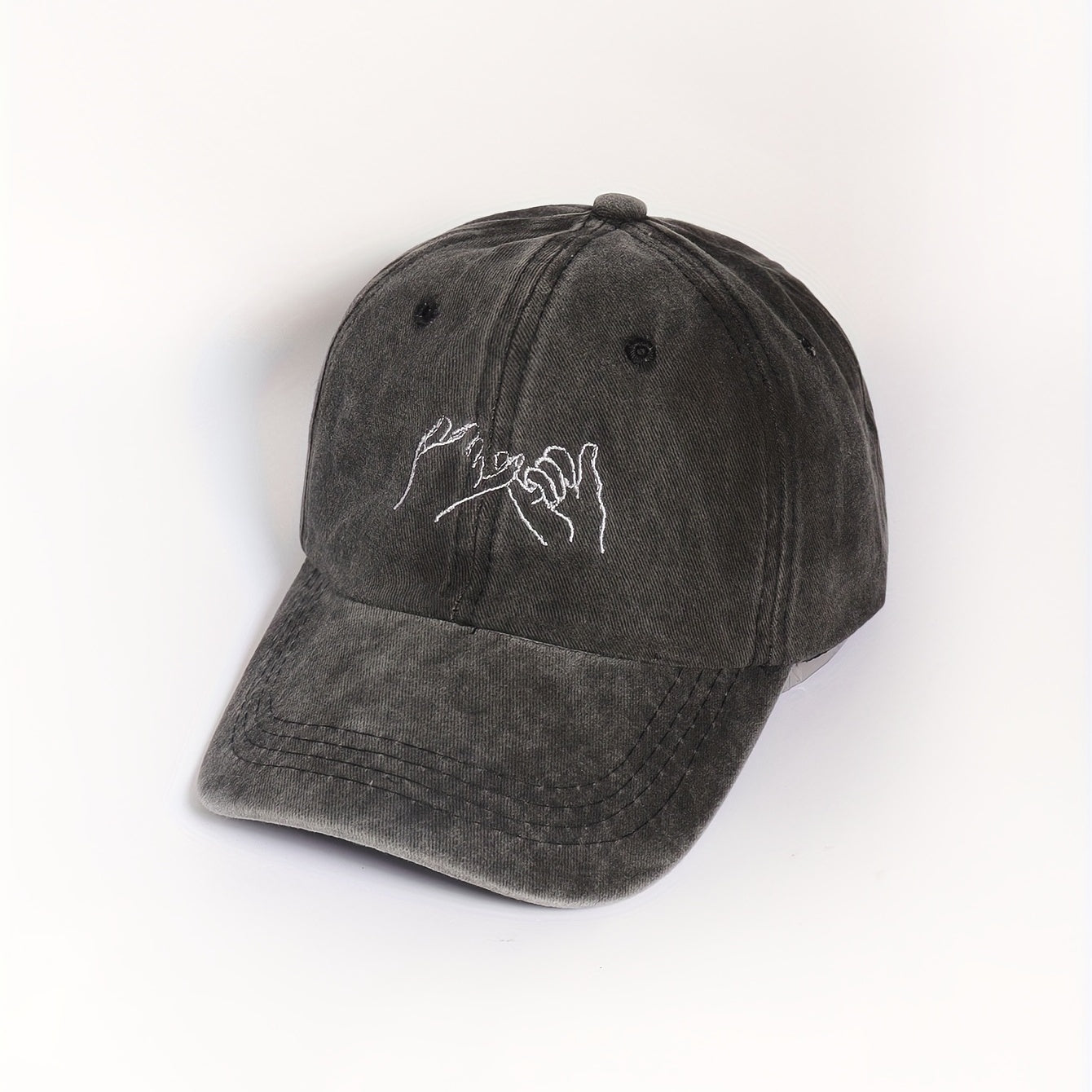 Distressed Gray Embroidered Baseball Cap