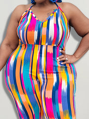 Colorblock Halter Neck Jumpsuit Plus Size Medium
