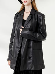 Faux Leather PU Blazer Coat Casual Long Sleeve Loose Blazer