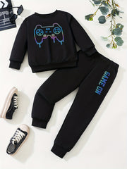 Boys' Gamepad Graphic Sweatshirt & Pants Set Spring Fall Outfit