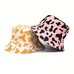 Cow Print Bucket Hat Reversible Travel Beach Hats Unisex
