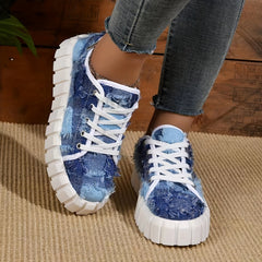 Women's Canvas Low Top Platform Sneakers Lace-Up Walking Shoes