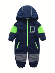 Boys Warm Softshell Outdoor Jumpsuit Fleece Lined Hooded Ski Suit