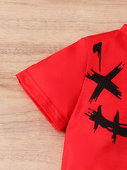 Boys Summer Sports Casual Suit Smiling Face Tee & Trousers Set