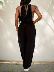 Sleeveless Split Thigh Jumpsuit Sexy Slim Waist