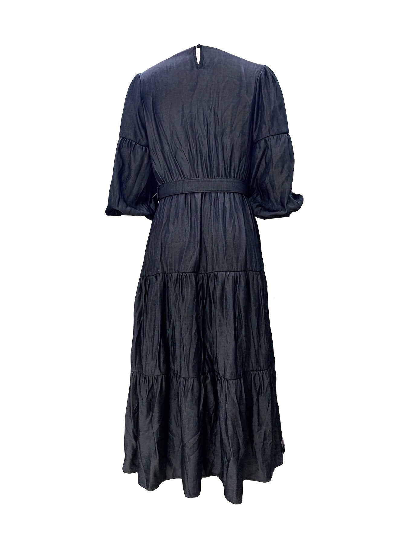 Ruched Puff Sleeve High Waist Dress Women's Clothing