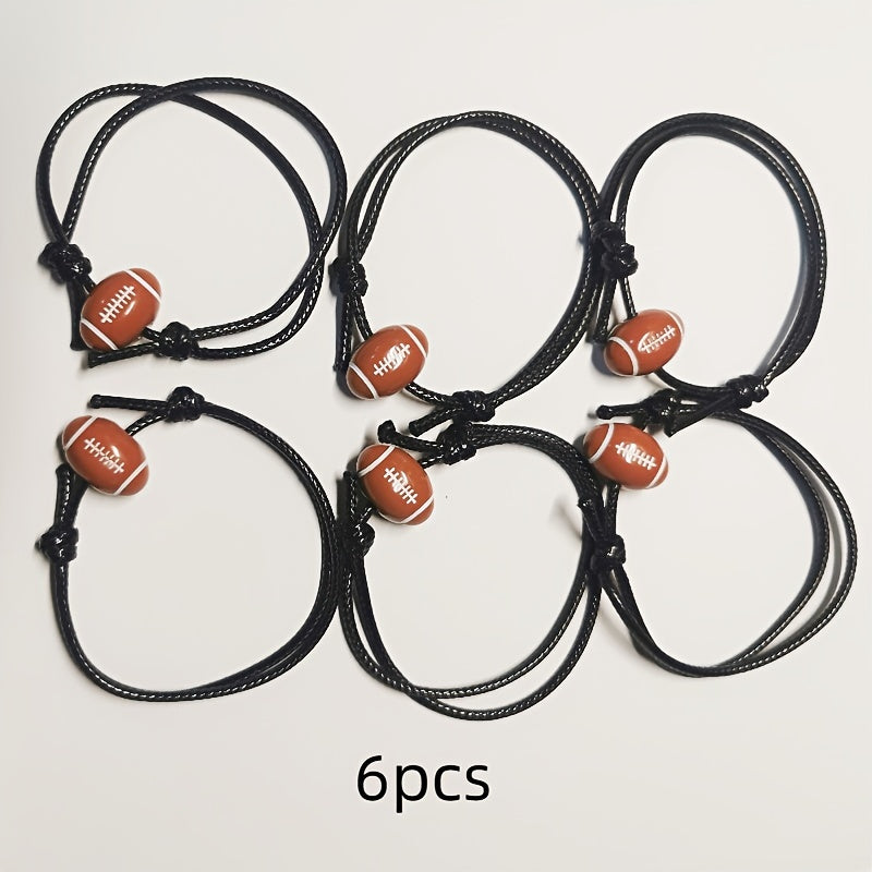 Adjustable Sport Theme Charm Bracelet Cord Braided Baseball Tennis Rugby Wristba