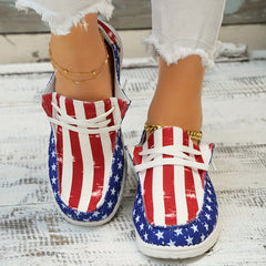 American Flag Printed Canvas Flat Sneakers for Women