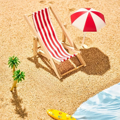 Wooden Beach Chairs Folding Red Striped for Dollhouses