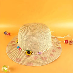 Children's Sunflower Love Straw Hat Foldable Sunshade Beach Hat