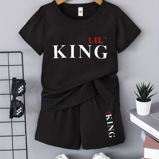 2pcs Boys Teen Casual LIL KING T shirt & Shorts Set Clothes For Summer