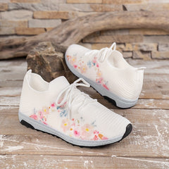 Women's Flower Pattern Knit Sock Sneakers Lace Up Shoes