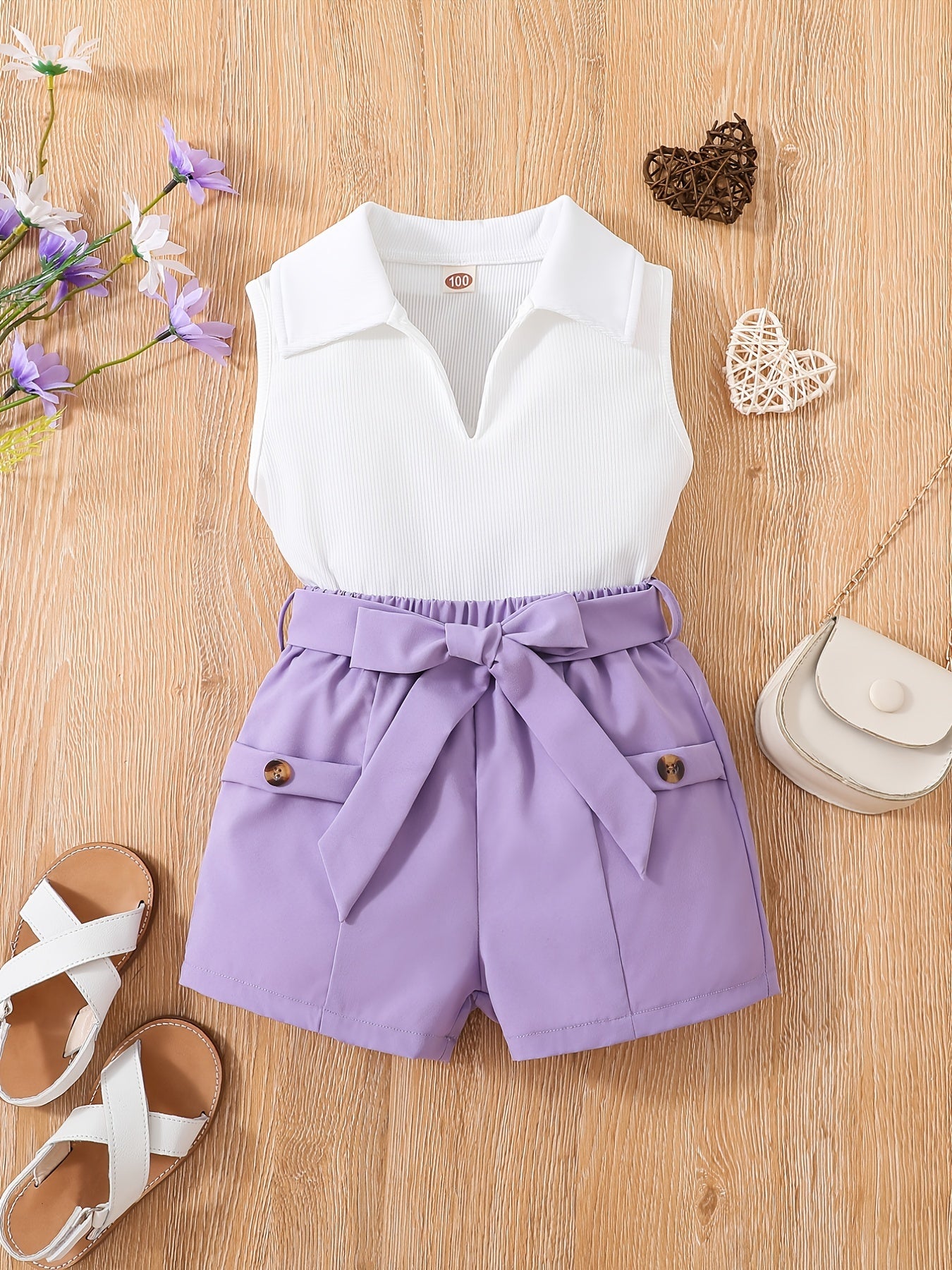 2pc Toddler Girls Sleeveless Vest Top & Shorts Set