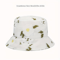 Flower Print Mesh Bucket Hat Thin Embroidery Basin Hat Sunscreen Fisherman Cap