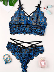 Floral Lace Lingerie Set - Sexy Bra & Cut Out Panties