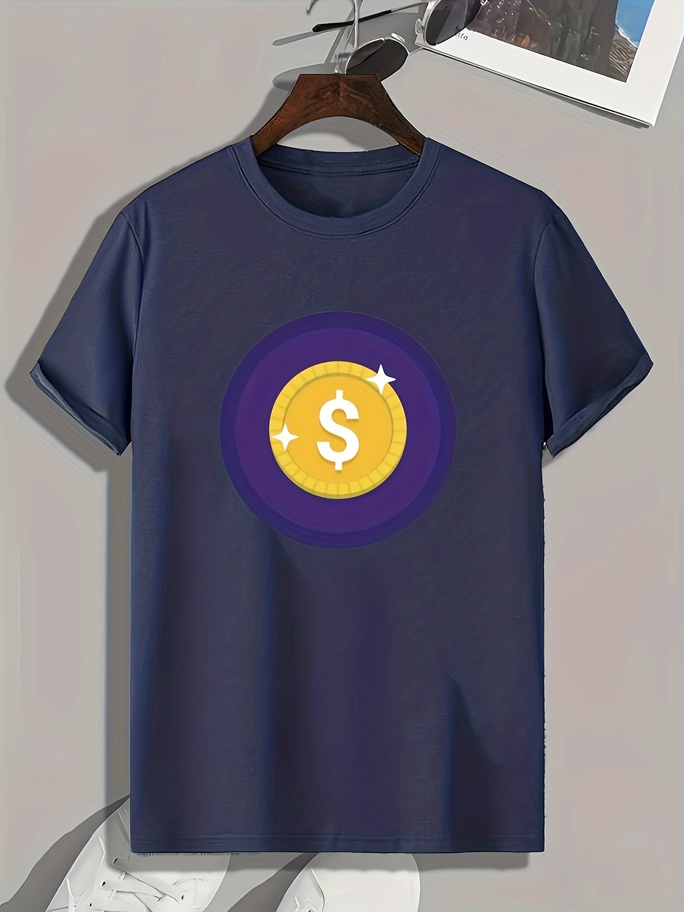 Coin Pattern Print Men's Comfy Sports T shirt Graphic Tee