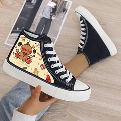 Christmas Cartoon Print Plush Lined Thermal Chunky Canvas Sneakers