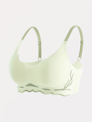 Colorblock Wireless Bra Seamless Scallop Trim Stretch Bra