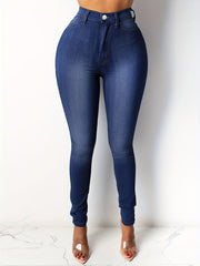 Dark Casual Skinny Jeans Slim Fit Slash Pockets High Stretch Denim Pants