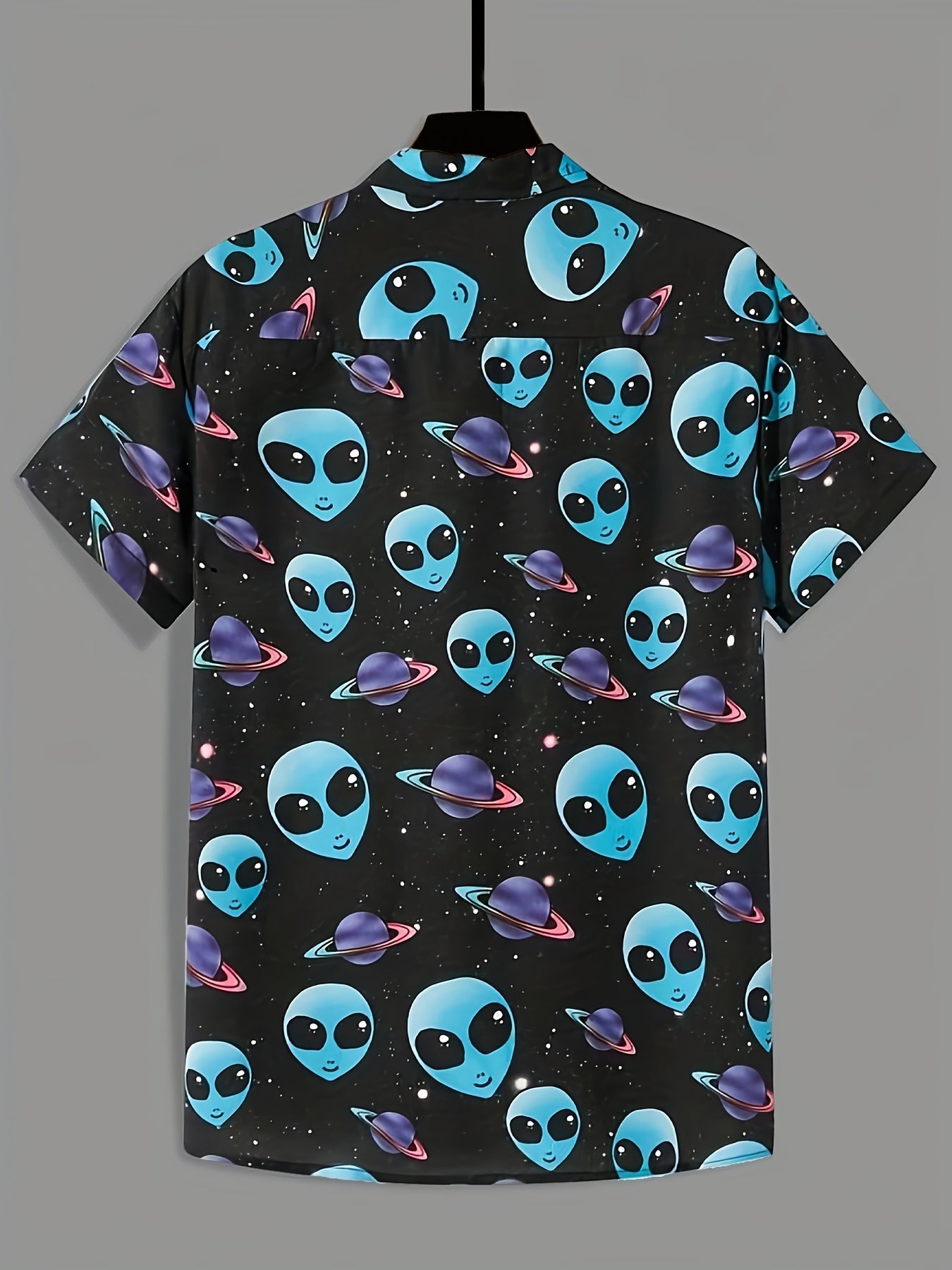 Alien And Planet Pattern Men's Short Sleeve Shirt For Autumn