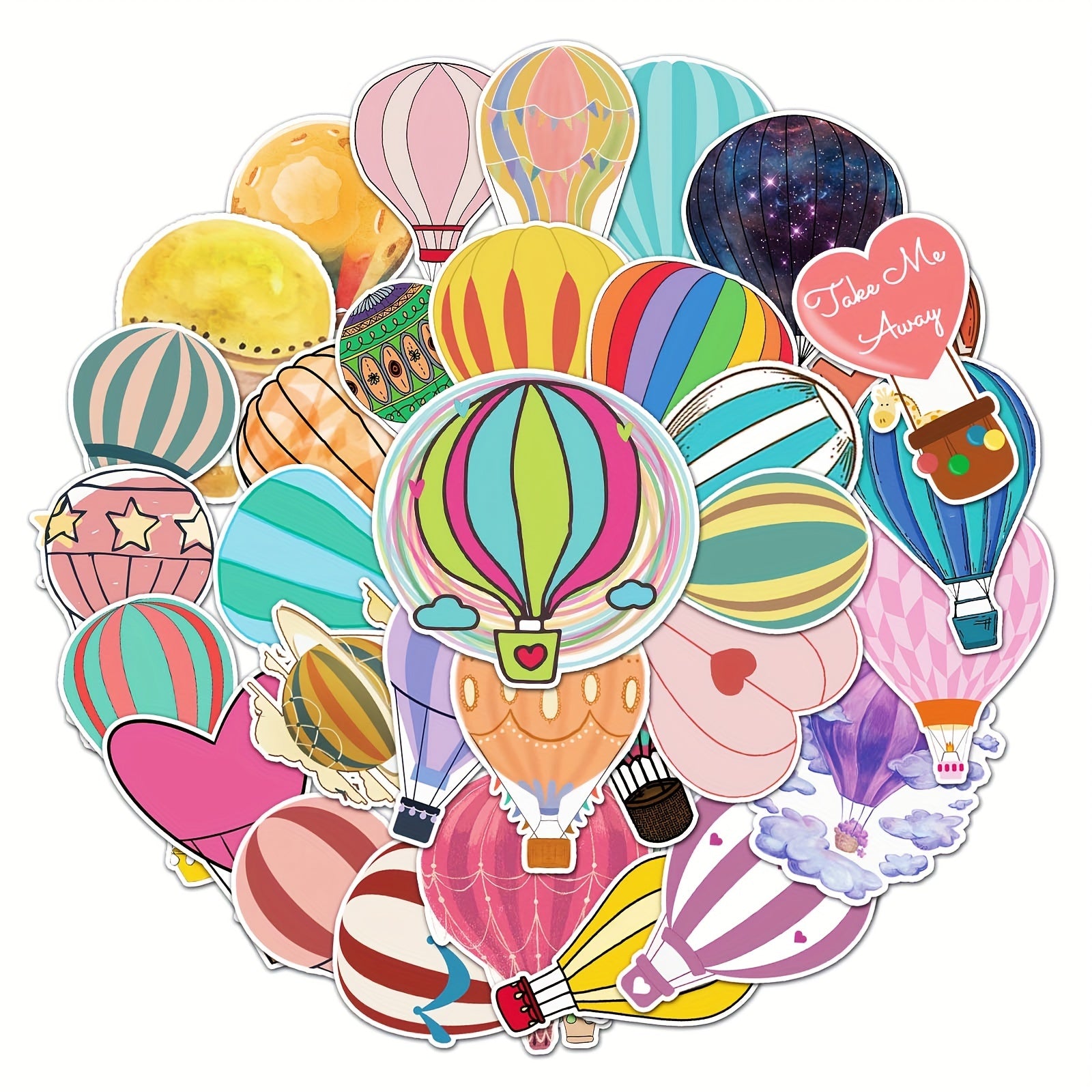 50 Colorful Hot Air Balloon Stickers for Water Bottles & Laptops