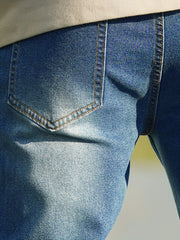 Slim Fit Jeans Mens Casual Street Style Solid Slightly Stretch Distressed Denim