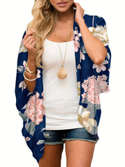 Floral Print Cover Up Shirt V Neck Loose Fit Beachwear Kimono