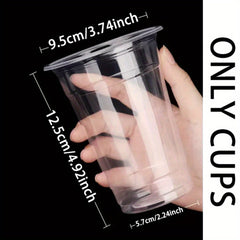 50PCS 16-20OZ Clear Plastic Cups with Flat Lids for Party Ice