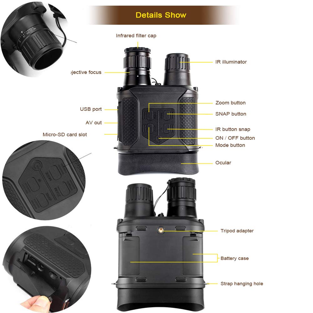 Military Night Vision Goggles 3 IR Levels 2X Zoom for Outdoors