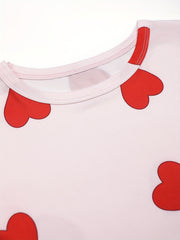Heart Print Pajama Set Short Sleeve Top & Shorts