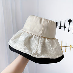 Bucket Hat Faux Pearl Chain Decor Casual Sunscreen Travel Beach Hats