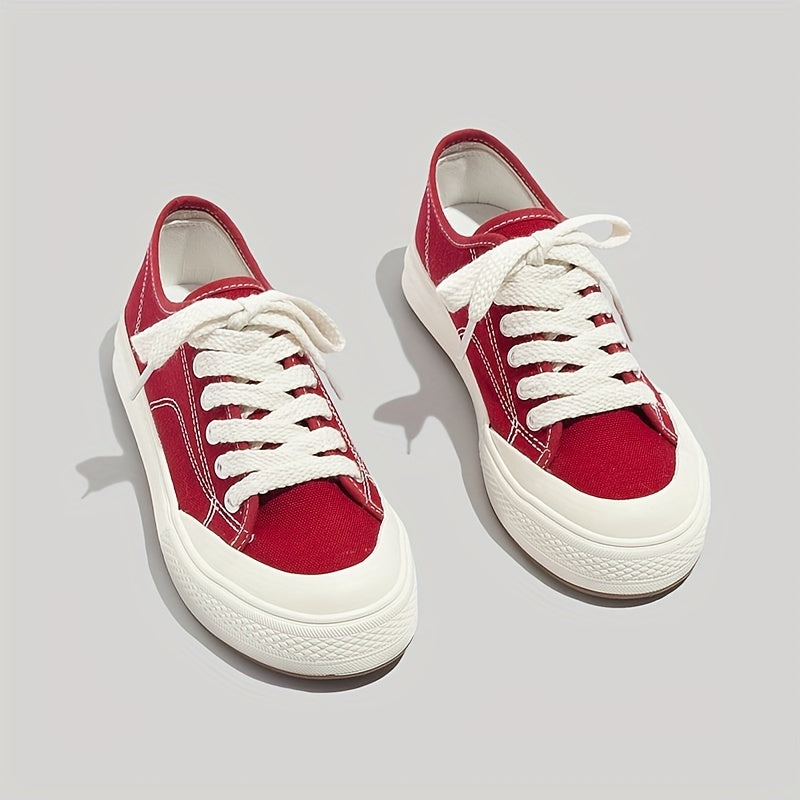 Women's Canvas Lace-Up Flat Sneakers for Casual Wear