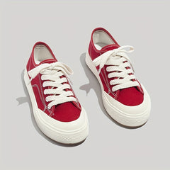 Women's Canvas Lace-Up Flat Sneakers for Casual Wear