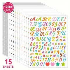 1768 PCS Colorful Alphabet Numbers Symbols Stickers - DIY Cards & Crafts