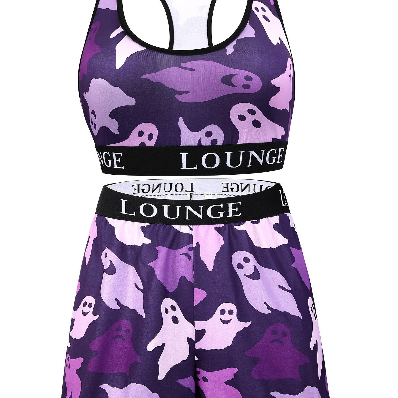 Ghost Print Letter Tape Bra & Shorts Set