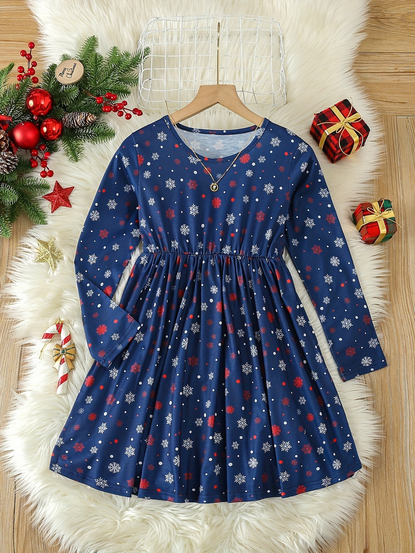 Sweet Girls Crew Neck Long Sleeve Dress Spring Fall