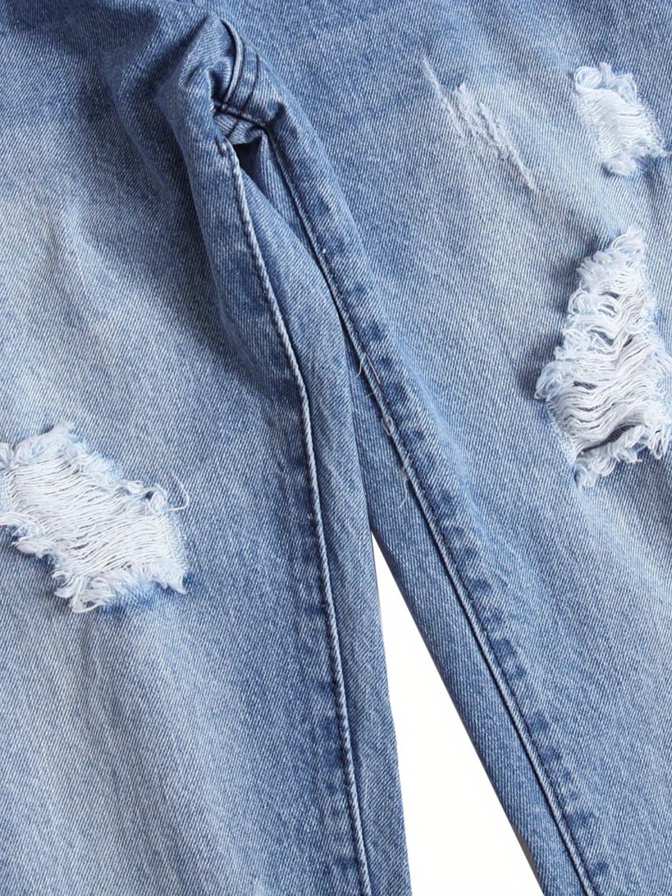 Slim Fit Ripped Jeans Men's Distressed Denim Pants